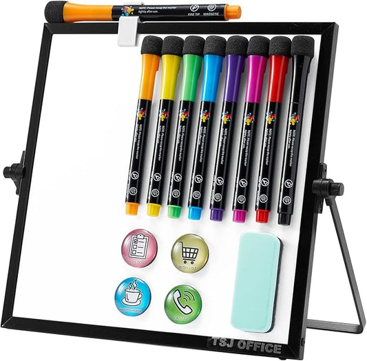 Small Magnetic Desktop White Board – Portable Mini Easel Dry Erase Whiteboard for Students Double Side to Do List Dry Erase Board with Stand for Office, School, Home 10 x 10 inches