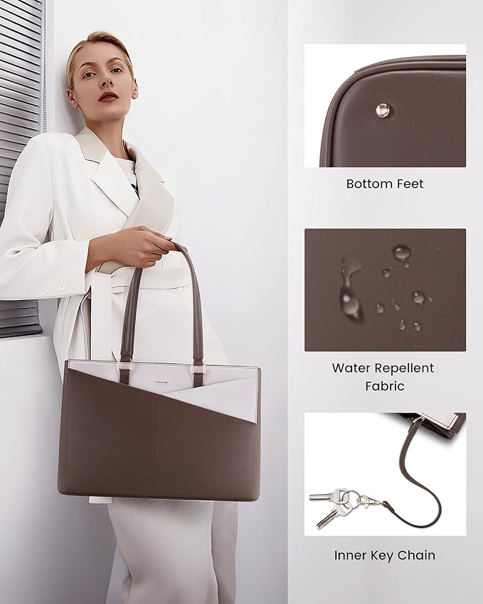 LOVEVOOK Laptop Tote Bag for Women, Office Work Bag Briefcase fit for 15.6 inch Laptop, Large Capacity Teacher Computer Bag Handbag Coffee/Beige