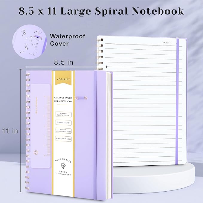 Yoment Spiral Notebook 8.5 x 11 A4 Large Notebooks for Work College Ruled Journaling Notebooks, 100 GSM Paper, Spiral Bound Journal for School Note Taking Writing, A4 Purple