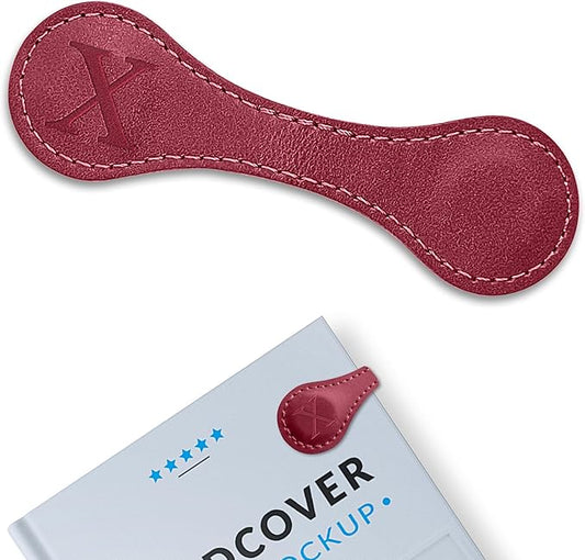 Personalized Leather Magnetic Bookmarks (1 Pack) Vintage Custom Engraved Initial ID Identification Book Marker Clip Gift for Book Lover Avid Readers (Letter X, Red)