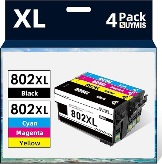 802XL Ink Cartridges Remanufactured for Epson 802XL Ink Cartridges Combo Pack for Epson 802 T802 Ink Cartridges Works with Epson Workforce Pro WF-4740 WF-4730 WF-4734 WF-4720 Printers BCMY 4 Pack