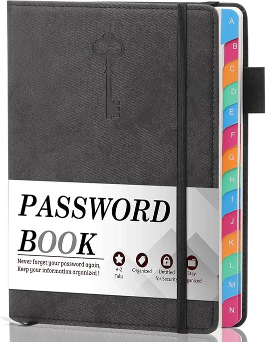 Password Keeper Book with Colorful Alphabetical Tabs, Hardcover Log Book for Internet Password and Website Address, Personal Organizer with Notes Section and Back Pocket and Two Bookmarks (Matte