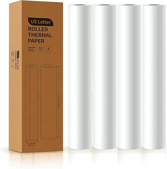 US Letter Thermal Printer Paper 4 Roll, 8.5 inches Wide, Fax Paper, Compatible with M08F, MT810 and Other Portable Thermal Printers (4 Rolls | 8.5''x23')