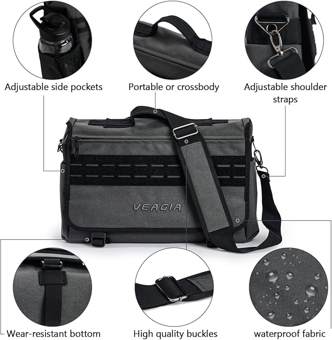 VEAGIA Messenger bag Laptop bag Briefcase Molle system Tactical style Detachable shoulder strap Shoulder Bags