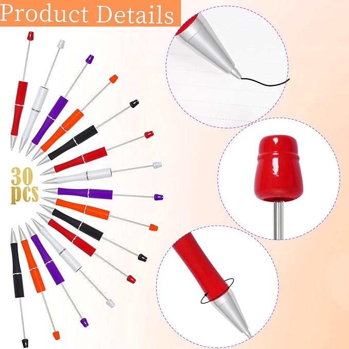 jiebor 30Pcs Beadable Pens Plastic Bead Pen Black Ink Ballpoint Pens Diy Pens Cute Cool Pens for Halloween Kids Girls Students Teacher Bridal Graduation Gift Office School Supplies