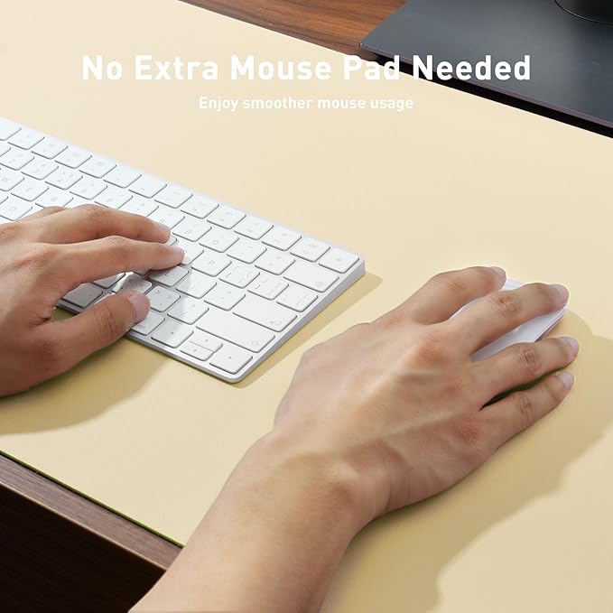 Aothia Leather Desk Pad Protector, Mouse Pad, Office Desk Mat, Non-Slip PU Leather Desk Blotter, Laptop Desk Pad, Waterproof Desk Writing Pad for Office and Home (31.5" x 15.7",Soft Yellow)
