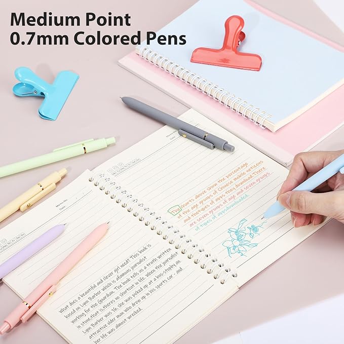 FIOVER Colored Pens, 12 Pack Colorful Gel Pens, Medium Point 0.7mm, Smooth Writing Journaling Supplies Multicolor Ballpoint for Journaling, Drawing, Doodling, and Note Taking(12PCS Aesthetic+Vintage)