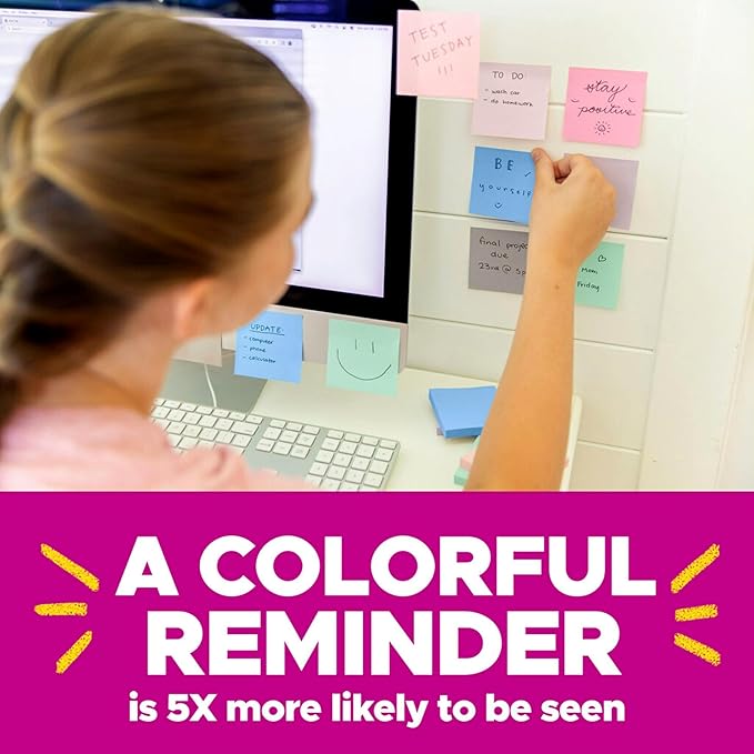 Post-it 100% Recycled Paper Super Sticky Notes, Lined, 4 in. x 6 in., 4 Pads, 45 Sheets per Pad, Wanderlust Pastels, School Supplies and Office Products