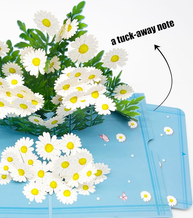 Daisy Flowers Pop Up Card, 3D Floral Greeting Card, Daisy Bouquet Thank You Cards for Mother’s Day, Thanksgiving Day, Birthday, Anniversary, Thinking Of You, Get Well Soon, All Occasions