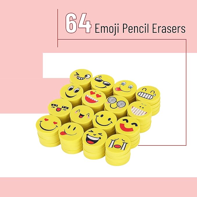 Mr. Pen- Smiley Eraser Pack, 64 Mini Pencil Erasers for Kids & Students, Fun & Cute School Supplies, Easter Egg Fillers