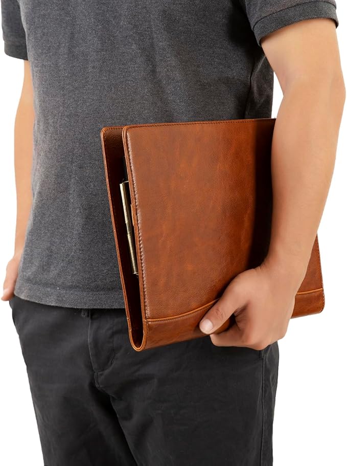 Genuine Leather Portfolio for Lefty, Leather Clipboard Custom Portfolio, Personalized Leather Binder, Legal Pad Portfolio Organizer Christmas Gift for His/Her (Clipboard, Oil Brown-Custom)