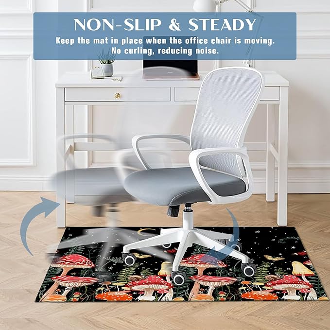 Office Chair Mat for Hardwood Floor Mushroom 36"x48" Computer Gaming Chair Mat Anti-Slip Office Rugs Floor Protector for Rolling Chairs Under Desk Rug for Home Office