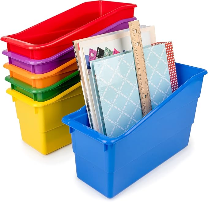 Really Good Stuff-163319 Durable Magazine, Book, Folder, File and Binder Holders – Ideal for Narrow or Vertical Storage Needs– Instantly Color Code Home Classroom –Assorted Primary Colors(Set of 6)