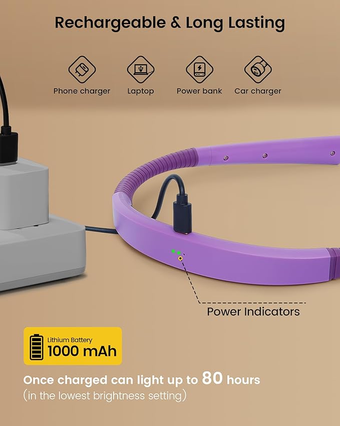 Glocusent Upgraded LED Neck Reading Light, Book Light for Reading in Bed, 30-min Timer, 3 Colors & 3 Brightness Adjustable, Rechargeable & Long Lasting, Perfect for Reading, Knitting