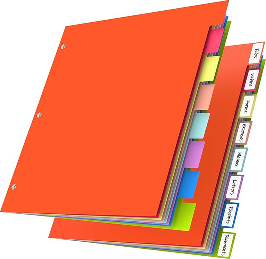 HABGP 16Pcs/2 Set 8 Tab Dividers for 3 Ring Binder, 16 Pcs Multicolor 3 Ring Binder Dividers with Tabs, Page Folder Dividers, Plastic Tabbed File Dividers with Tabs, Three Ring Binder Index Dividers