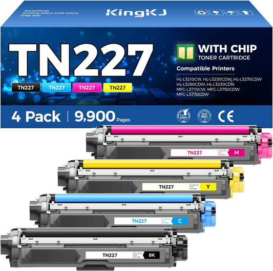 TN227 Toner Cartridge Set 4-Pack Black Color Replacement for Brother TN-227 TN223 Compatible with HL-L3270CDW HL-L3210CW MFC-L3770CDW HL-L3290CDW MFC-L3750CDW L3710CW HL-L3230CDW L3230CDN Printer Ink