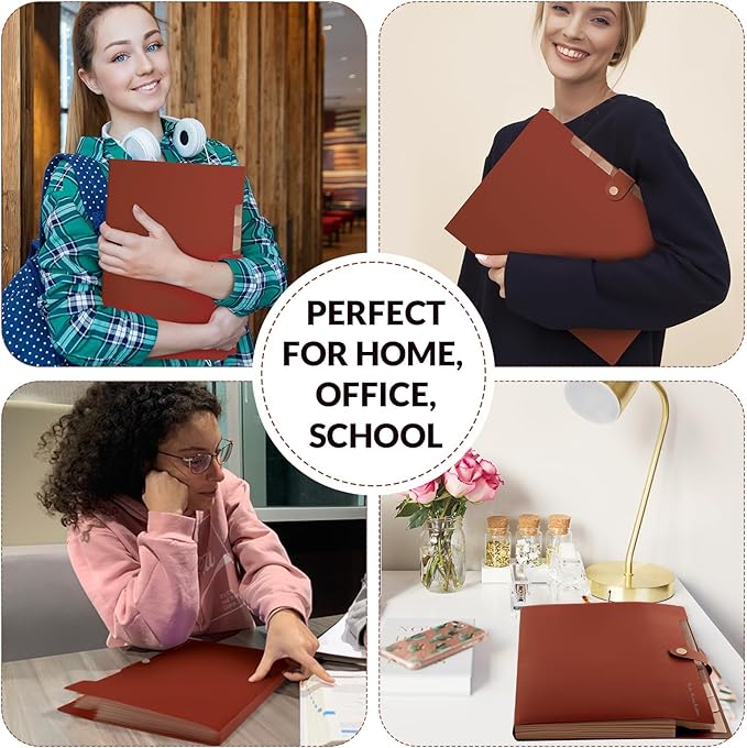 SKYDUE File Folder with Labels, Accordion File Organizer with 8 Pockets, Portable Document Organizer, A4 Letter Size, Paper Organizer for Office, Brown