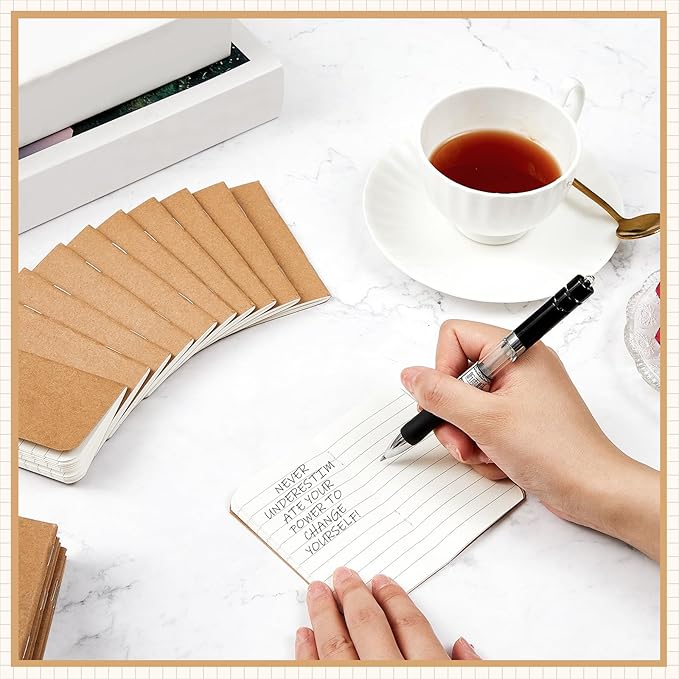 Outus 15 Pcs Mini Pocket Notebook 2.5" x 4" Small Journal Kraft Paper Notepads Bulk Softcover Pocket Notepad Memo Diary Subject Notebooks for Traveler Worker(Brown,Lined Style)