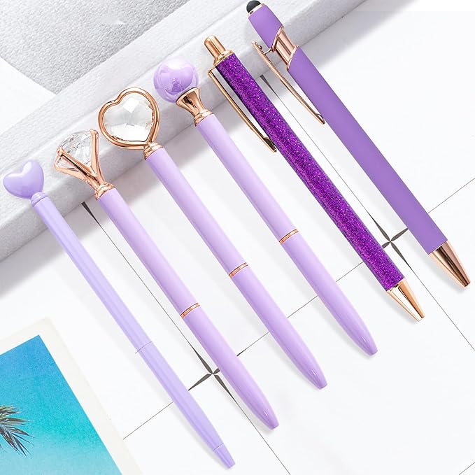 Personalized Pens for Women, 6 Pcs Purple Pens Ballpoint Pens Bulk, 1.0mm Medium Point Black Ink Pens for Journaling, Office and School Supplies Pens Gifts for Nurse Teacher (Purple)