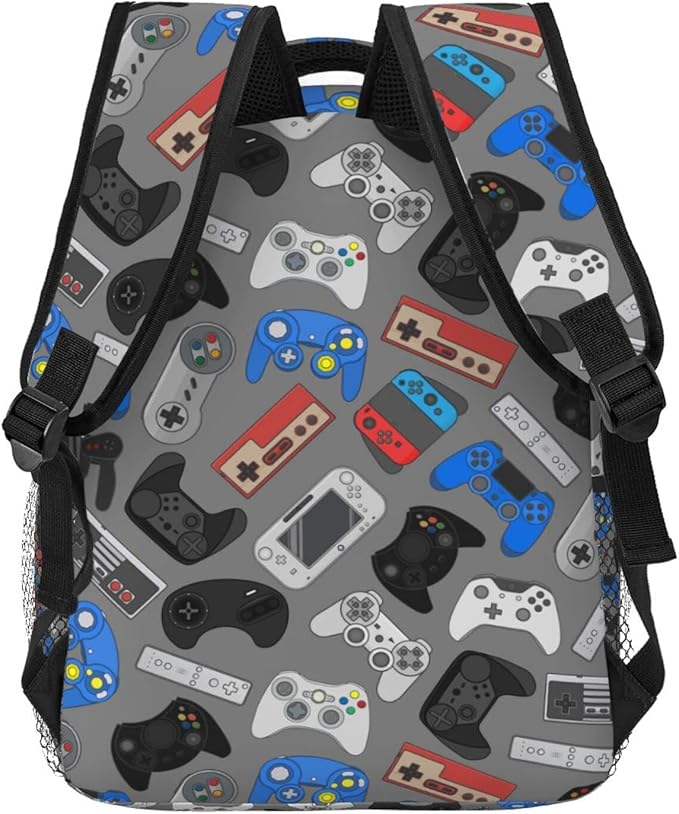 Fiokroo Video Game Controller Grey Background Backpack School Bag For Students Teens Men Women Laptop Backpacks Travel Daypack Bag With Multiple Pockets