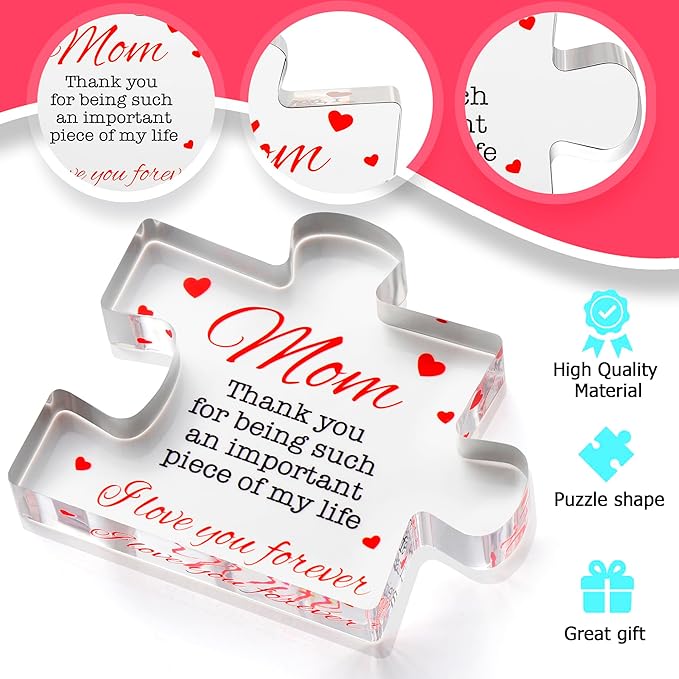 VELENTI Engraved Acrylic Block Puzzle - Mom Present, 4.1 x 3.5 inch - Cool Mom Gift from Daughter, Son, Dad - Heartwarming Birthday