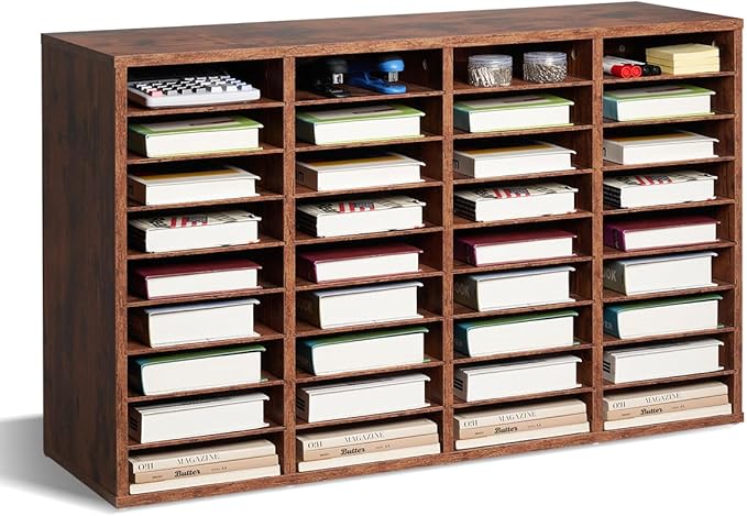VEVOR Literature Organizer, 36 Compartments Office Mailbox with Removable Shelves, Wood Mailbox Sorter Particle Board Office Home Classroom Storage, File Sorter for File, Document, Paper, Retro Brown