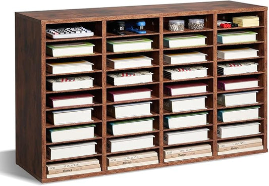 VEVOR Literature Organizer, 36 Compartments Office Mailbox with Removable Shelves, Wood Mailbox Sorter Particle Board Office Home Classroom Storage, File Sorter for File, Document, Paper, Retro Brown