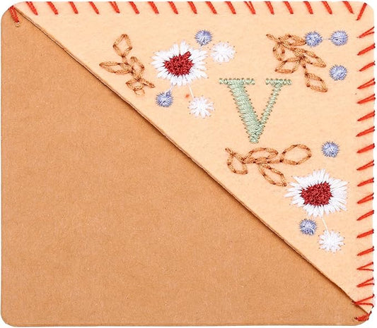 PATIKIL Personalized Embroidered Corner Bookmark, Cute Flower Felt Stitched Triangle Book Mark Page Marker for Women Men Book Lovers Teachers, Pink, Letter V