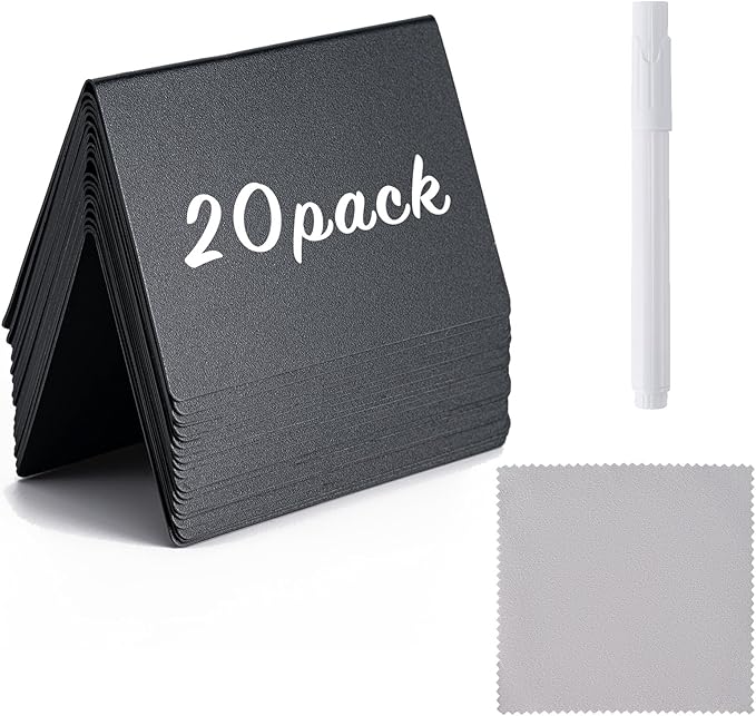 BOOMIBOO 20 Pack 4"x3"Mini Chalkboard Signs, Reusable and Reserved Table Signs, Easy to Write and Wipe Out, Food Labels for Parties - Buffets - Birthdays -Bakery-Table Numbers-Weddings