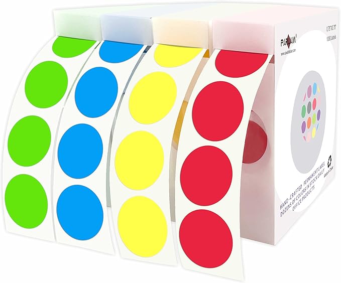 PARLAIM 4000PCS 3/4" Round Color Coding Dot Stickers, 0.75 inch 4 Color Circle Labels Dispenser Box for Home Garage Sale (Light Green Blue Yellow Red)