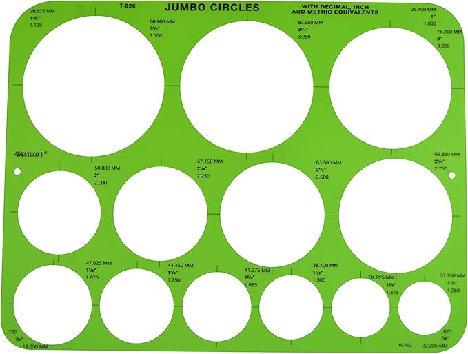 Westcott T-826 Jumbo Circles Template, Plastic Shape Template Tool, 8.75 by 11.5 in