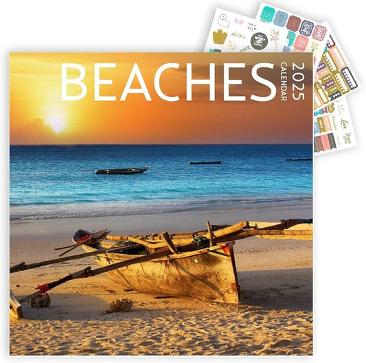 Beaches Calendar 2025 and Sticker Pack, Large 12 x 24 inch, Beaches Wall Calendar with Sticker Set, Beautiful Beaches