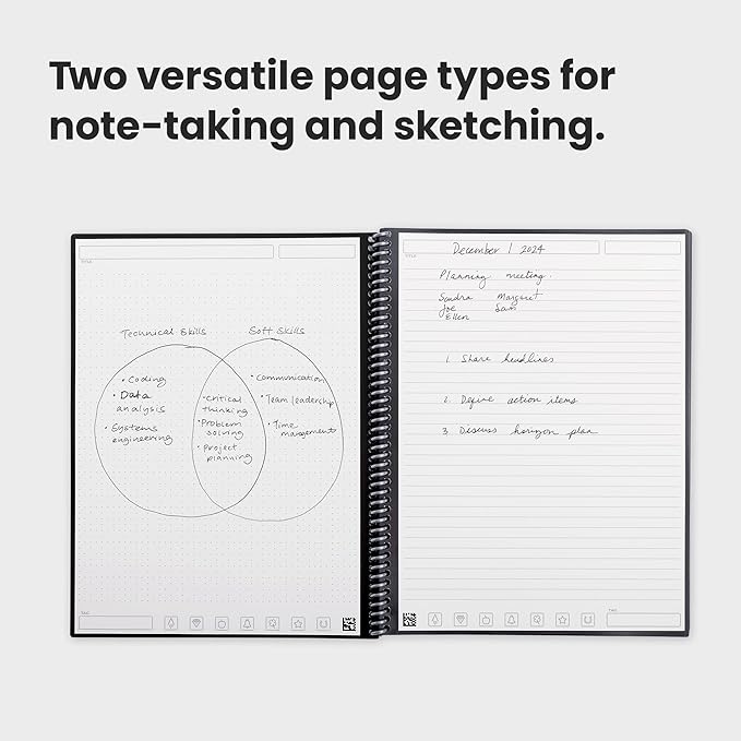 Rocketbook Fusion Reusable Undated Productivity Planner, Letter Size 8.5x11, Black - Goals, Monthly and Weekly Calendar, Daily To-do List, Lined and Dotted Notes Pages