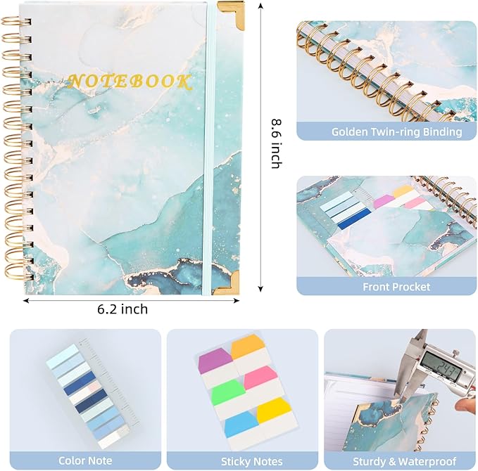 Spiral Notebooks for Work, 240 Pages Lined Spiral Journal Notebook, 5 Subject A5 College Ruled Journals for Writing, 8.6”x6.2''Journaling Notebooks for School Office Supplies (Blue Marble)