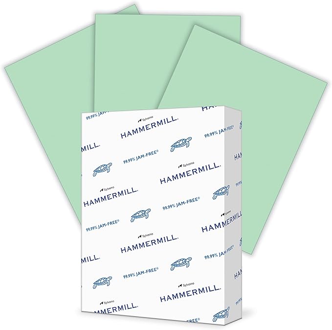 Hammermill Colored Paper, 24 lb Green Printer Paper, 8.5 x 11-1 Ream (500 Sheets) - Made in the USA, Pastel Paper, 104380R