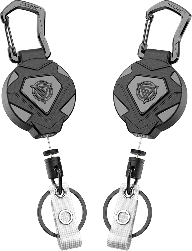 Oaridey 2 Pack Retractable Keychain Heavy Duty, Badge Reels Retractable, Tactical ID Badge Holder with Upgraded Zinc Alloy Carabiner, 31.5'' Coated Steel Cord, Bearing 8.0 oz