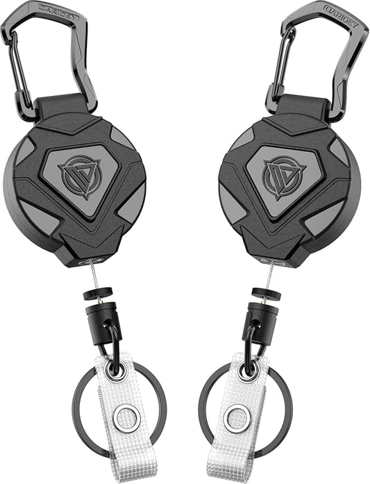 Oaridey 2 Pack Retractable Keychain Heavy Duty, Badge Reels Retractable, Tactical ID Badge Holder with Upgraded Zinc Alloy Carabiner, 31.5'' Coated Steel Cord, Bearing 8.0 oz