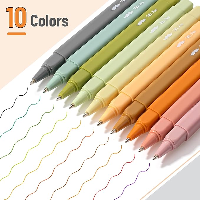 Mr. Pen- Aesthetic Pens, 10 Pack, Assorted Colors, Fast Dry, No Smear Bible Pens No Bleed Through, 0.7mm Fine Point Pen, Ballpoint Pens Ballpoint, Fine Tip Pens for Note Taking, Pens Aesthetic