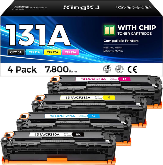 131A 131X High Yield Toner Cartridge 4-Pack Black Cyan Yellow Magenta Replacement for HP 131A CF210A CF211A CF212A CF213A Compatible for HP LaserJet Pro 200 color MFP M276nw M276n M251nw M251n Printer