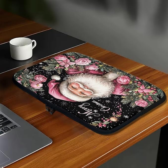 Christmas Laptop Sleeve for Women 10 inch Laptop Protector with Versatile Uses Computer Sleeve Neoprene Lap Top Case for Daily Use School Travel Tablet Bag Santa Claus