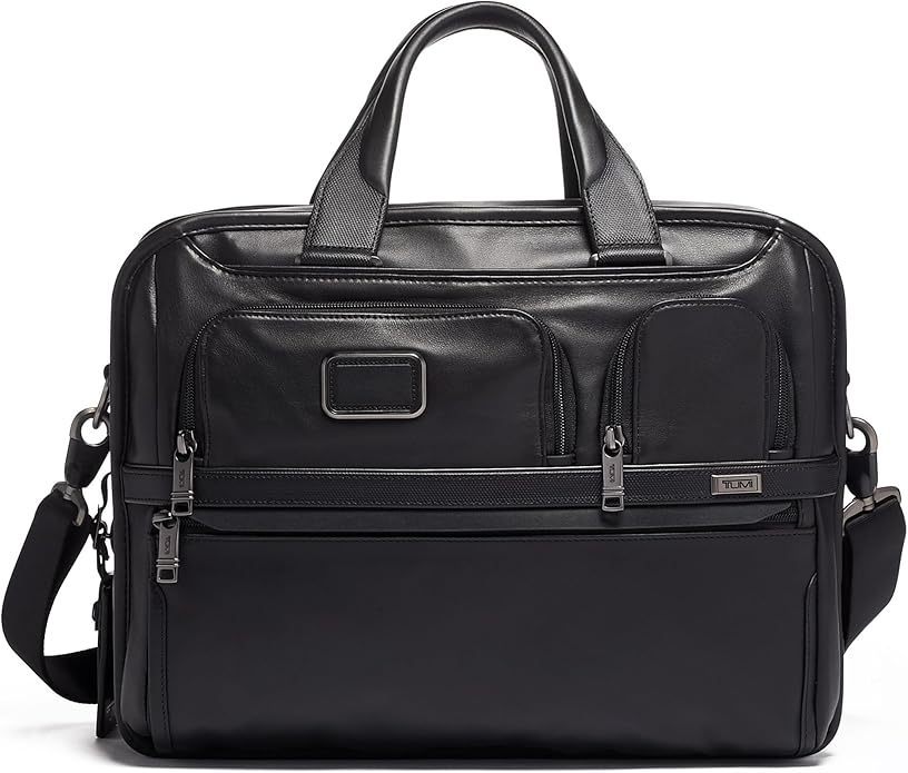 TUMI Alpha Expandable Organizer Laptop Briefcase - 15-Inch Laptop Briefcase Organizer for Men & Women - Travel Laptop Bag - Black Leather
