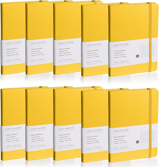 Lined Journal Notebook, 10Pack(bright yellow), 160 Pages, Medium 5.7 inches x 8 inches - 100 gsm Thick Paper, Hardcover