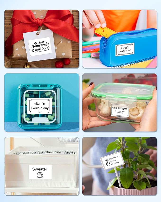 M100 Square Label 1.57'' x 1.18'' (40 x 30 mm), Compatible with Label Maker M110/ M220/ M221/ M120/ M200/M260/M150, White, 230 Labels/Roll, Multi-Purpose Adhesive Thermal Labels, Black on White