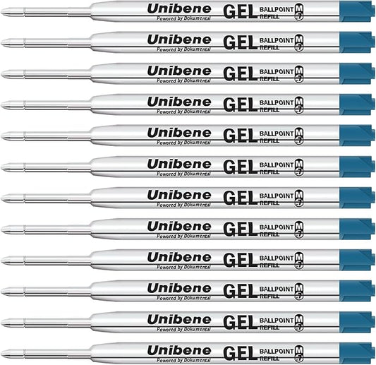 Unibene Parker Compatible Gel Ink Ballpoint Refills 12 Pack,0.7mm Medium Point-Blue, Smooth Writing Replaceable German Ink Tactical Pen Refills for Parker Ballpoint/UZI Pen