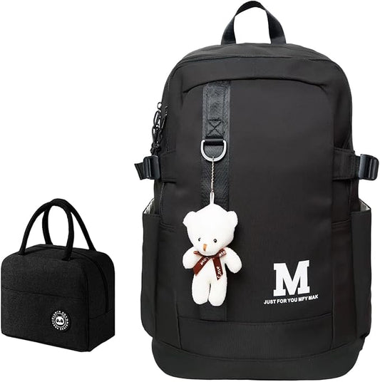 Boys and Girls Insulated Lunch Bag Set Backpack, Youth School Backpack, Children's Backpack, Laptop Backpack (Black)