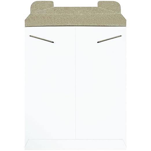 Aviditi 11" x 13 1/2" Stayflats Rigid Flat Mailers, White, For Keeping Documents, Photos, and Artwork Protected During Shipping (100 Pack)