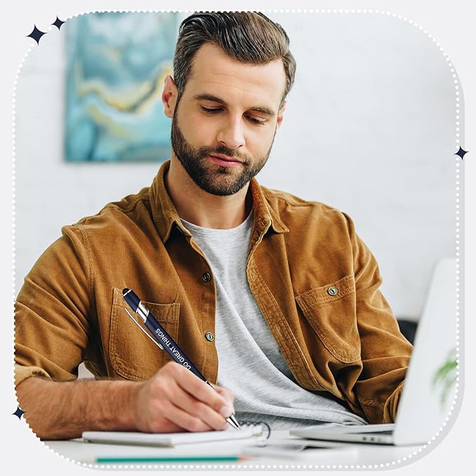 Zonon 12 Pieces Inspirational Pens Bulk Easter Basket Stuffers Motivational Quotes Ballpoint Pens with Stylus Tip Inspirational Gifts for School Office Teachers(Navy,Motivational Style)