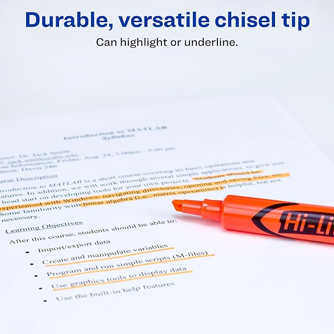 AVERY Hi-Liter Desk-Style Highlighters, Smear Safe Ink, Chisel Tip, 12 Fluorescent Orange Highlighters (24050)