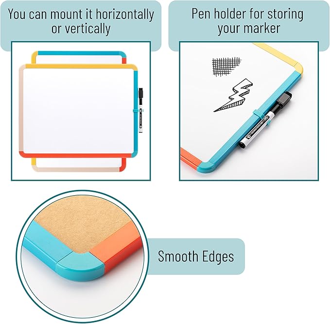 Mr. Pen- Dry Erase Board, 14” x 11” with a Black Dry Erase Marker, Colorful Frame, Small White Board, White Board for Kids, White Board for Students, Small Dry Erase Board, Mini White Board