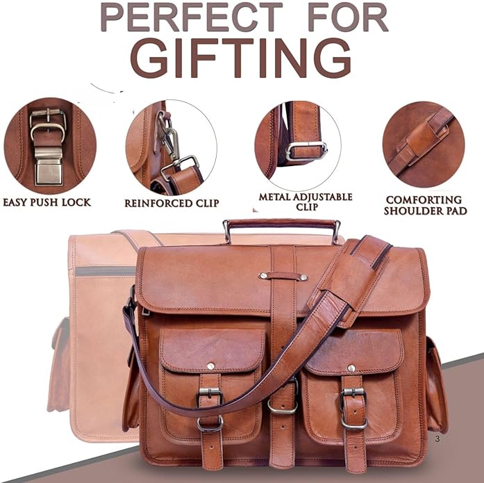 Genuine Leather Messenger Bag for Men & Women Leather Satchel Laptop Briefcase Vintage Crossbody Work Bag for Office & Travel